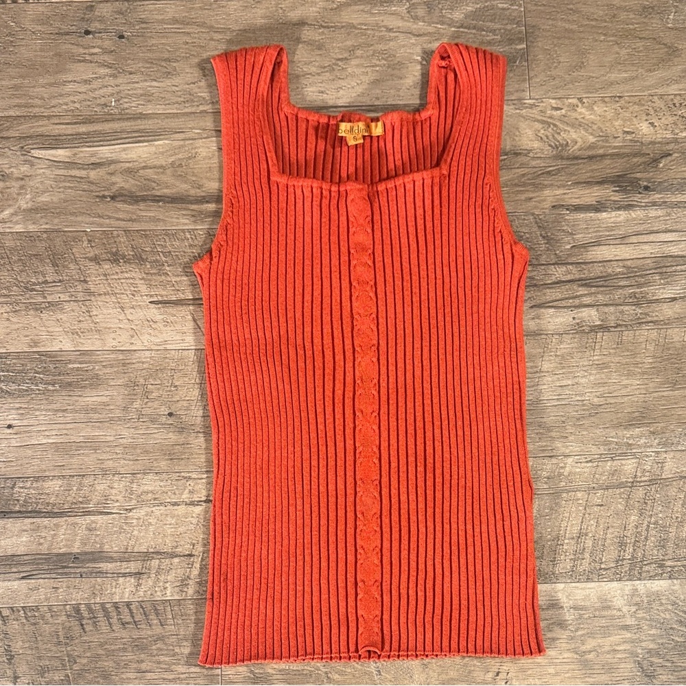 Belldini Ribbed Orange Tank Top w/Square Neckline - Size S